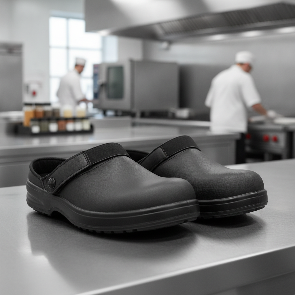 Polyurethane Black Safety Chef Clogs for Busy Kitchens