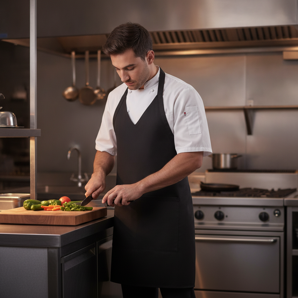 Polycotton Black V Neck Service Bib Apron for Hospitality
