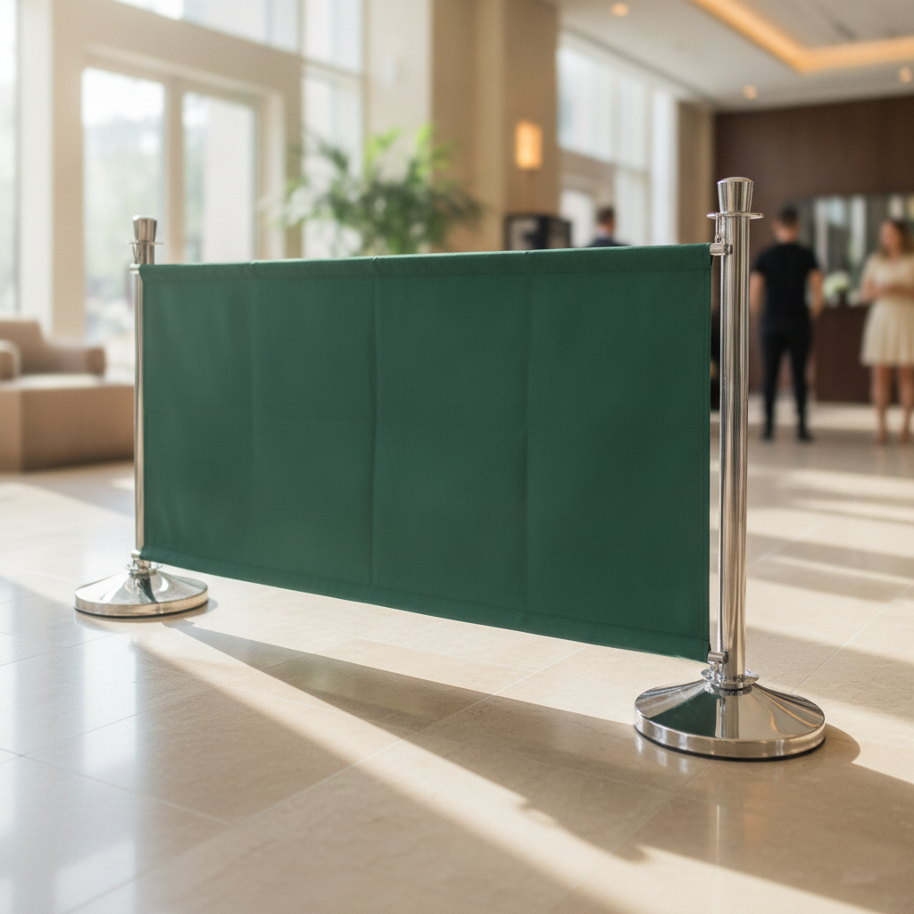 Green Polyester Queue Barrier 700x1430mm for Indoor & Outdoor Use