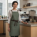 Viscose Linen Blend Bib Apron in Forest Green for Artisan Cafés