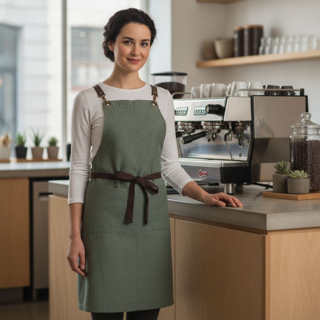 Viscose Linen Blend Bib Apron in Forest Green for Artisan Cafés