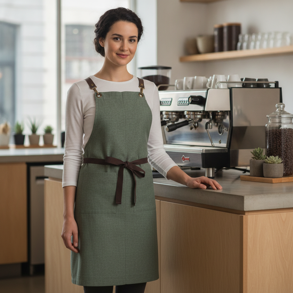 Viscose Linen Blend Bib Apron Forest Green, Viscose Blend