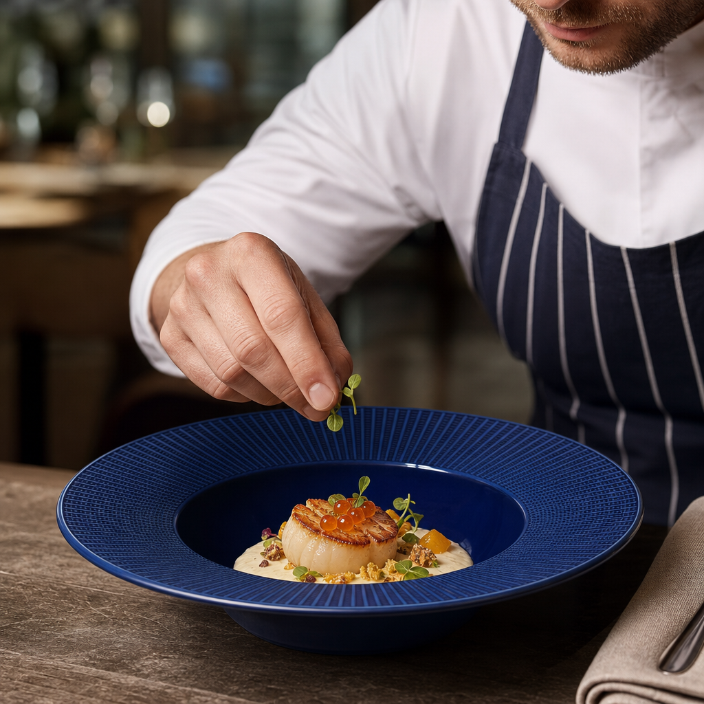Porcelain Deep Rimmed Bowls 285mm in Blue for Fine Dining - Pack of 6