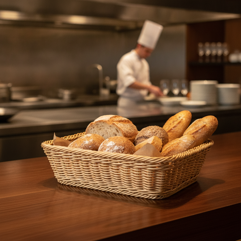 Polyethylene Polywicker Rectangular Serving Basket 300mm for Food Presentation
