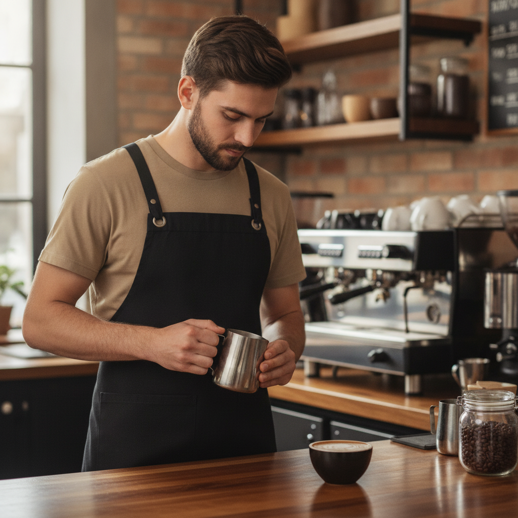 Cotton Canvas Bib Apron Black for Artisan Cafés