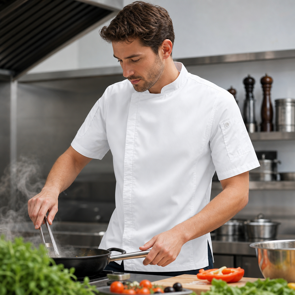 White Polycotton Chef Jacket with Cool Vent Technology for Busy Kitchens