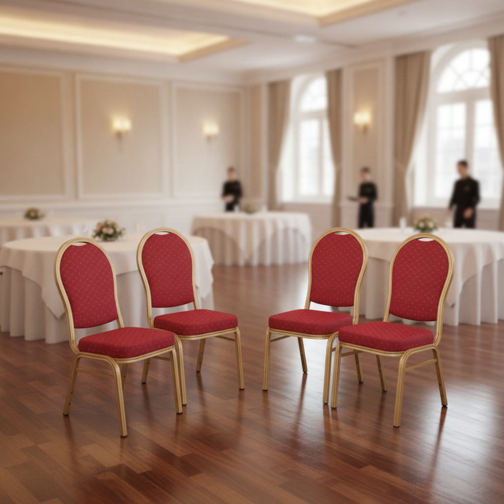 Aluminium Red Banquet Chairs with Fabric Upholstery for Events (Pack of 4)