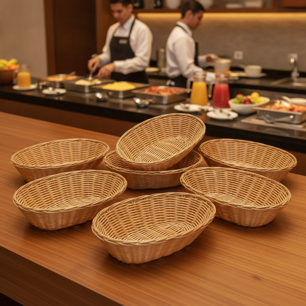 Polywicker Oval Food Baskets 230x160mm for Breakfast Buffets (Pack of 6)