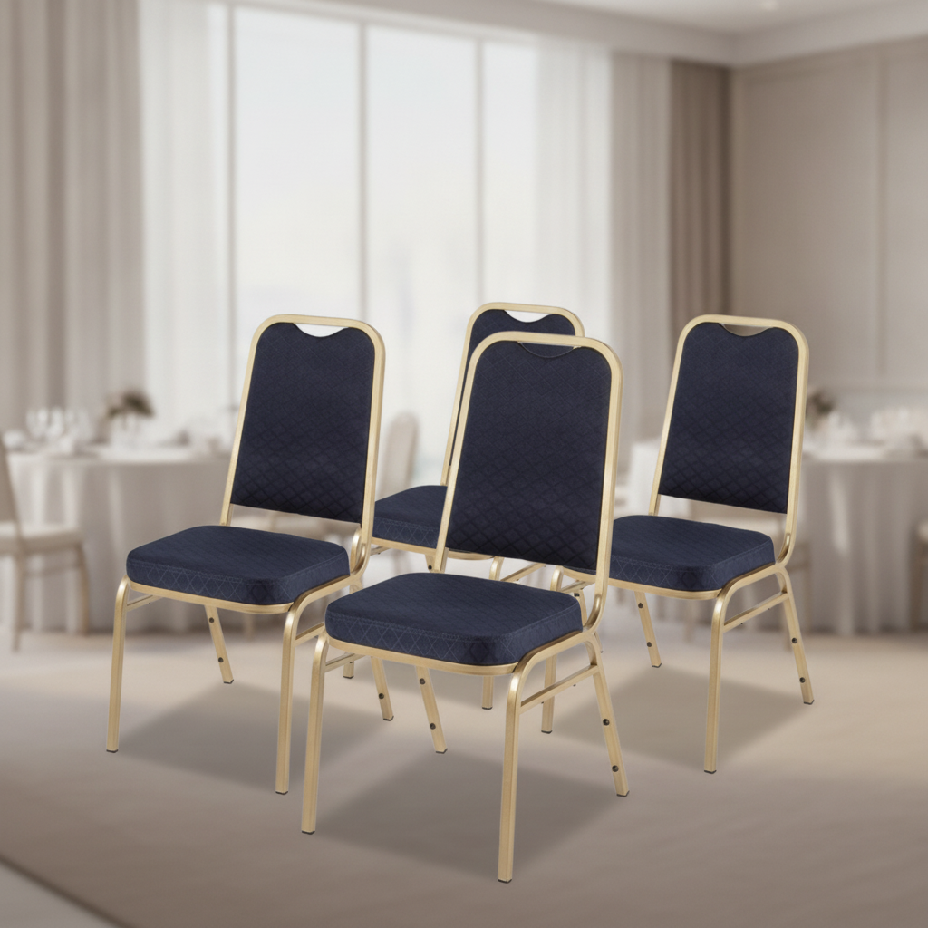 Hardwearing Polyester Blue Square Back Banquet Chairs for Events (Pack of 4)