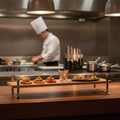Oak Wood and Stainless Steel Low Presentation Table for Catering