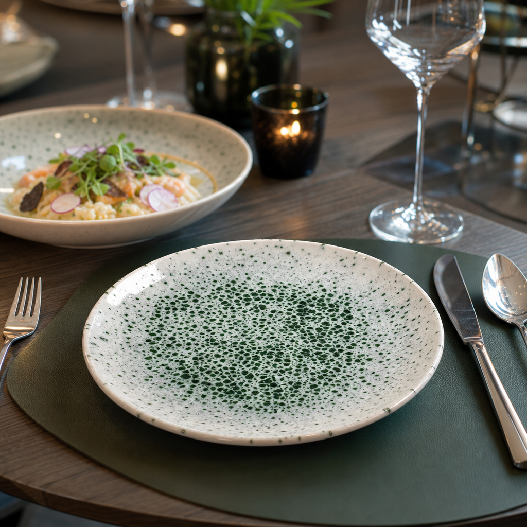 Organic Round Plates Green Vitrified Ceramic for Stylish Dining (Pack of 12)