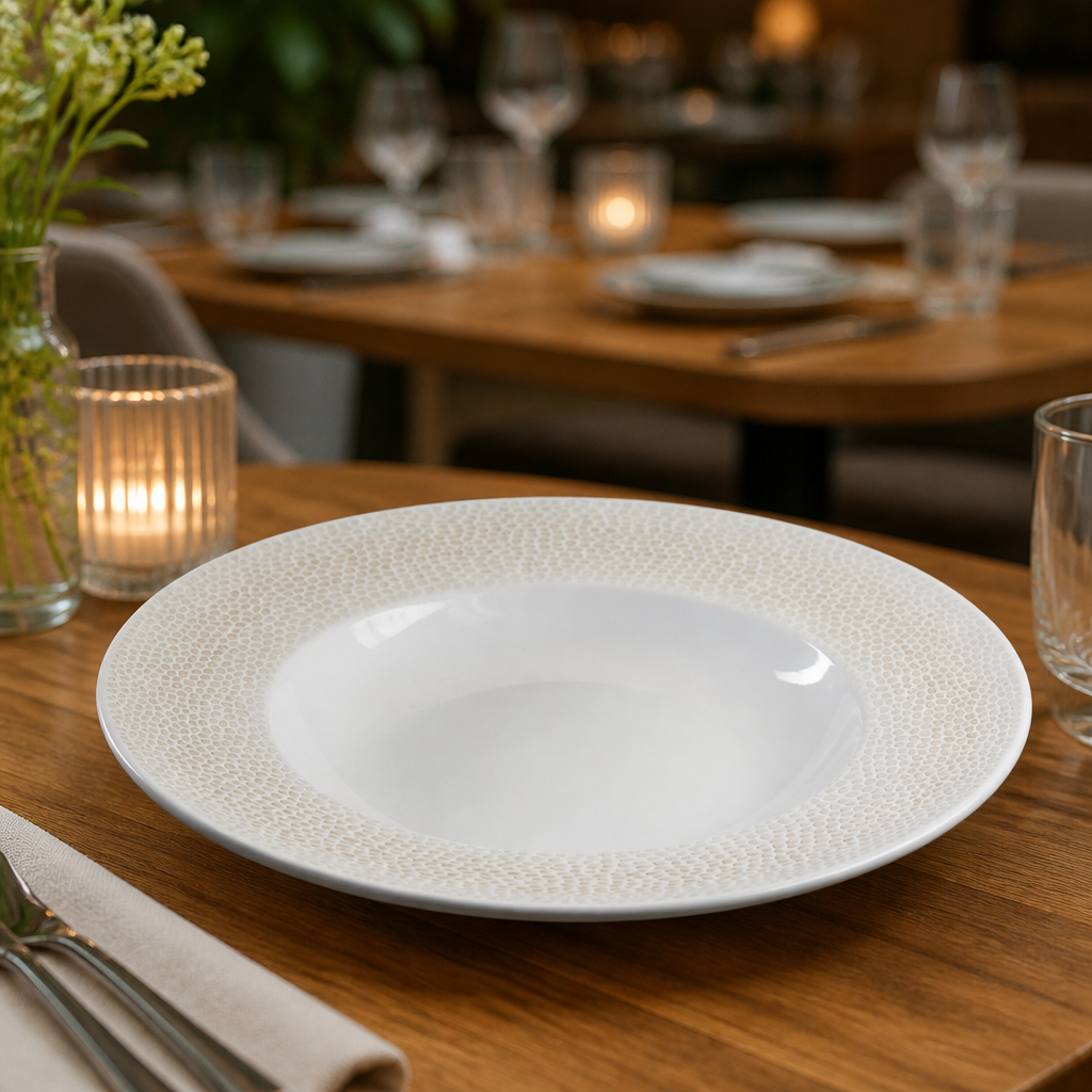 Deep Coupe Plates Coastal Sand Vitrified Ceramic for Dining Experiences (Pack of 12)