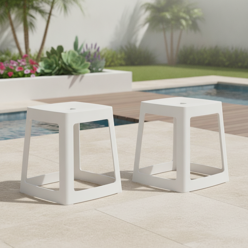Polypropylene High Stools in White 445x400mm for Indoor & Outdoor Use (Pack of 2)
