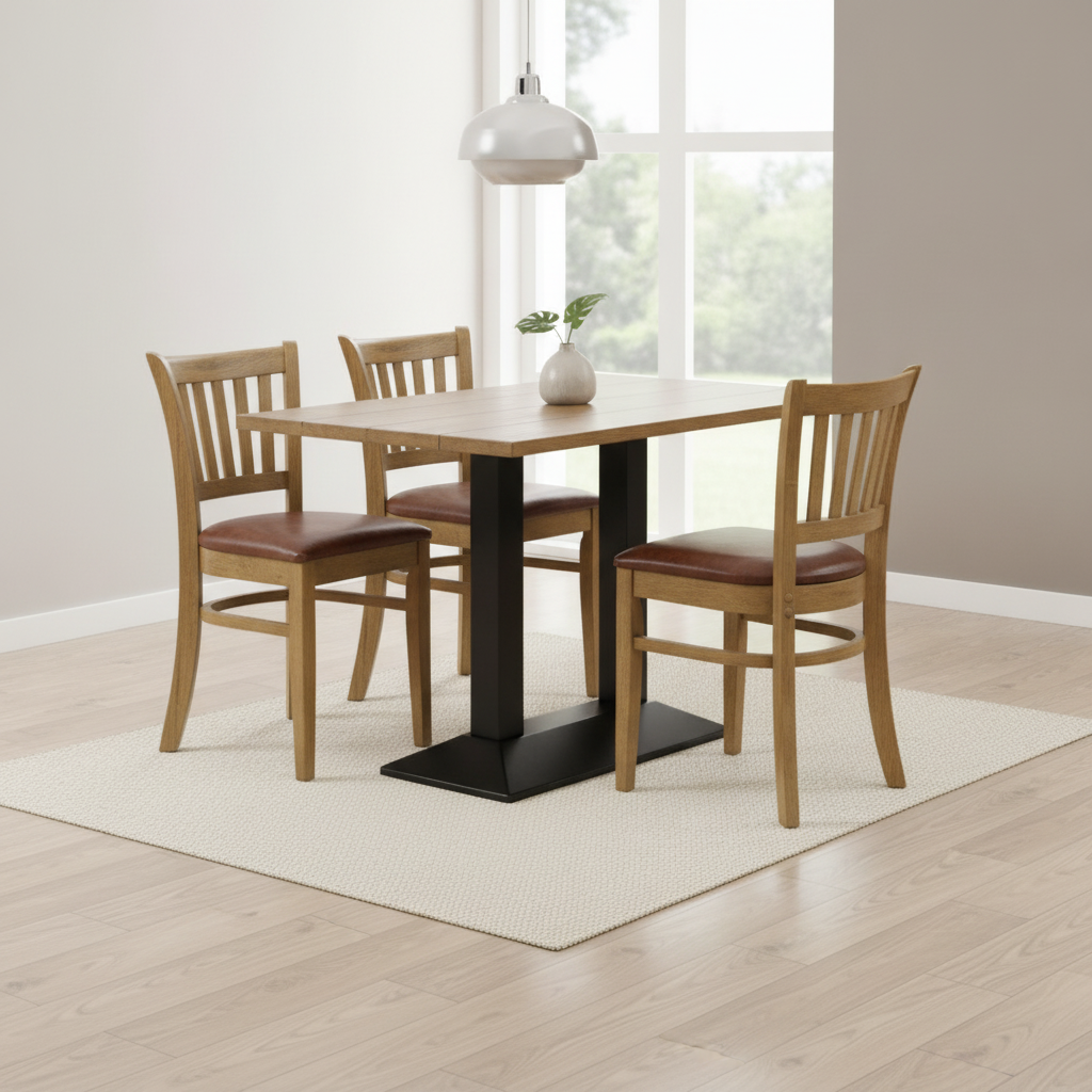 Rubber Wood Dining Table with 4 Chairs 750mm for Home & Office