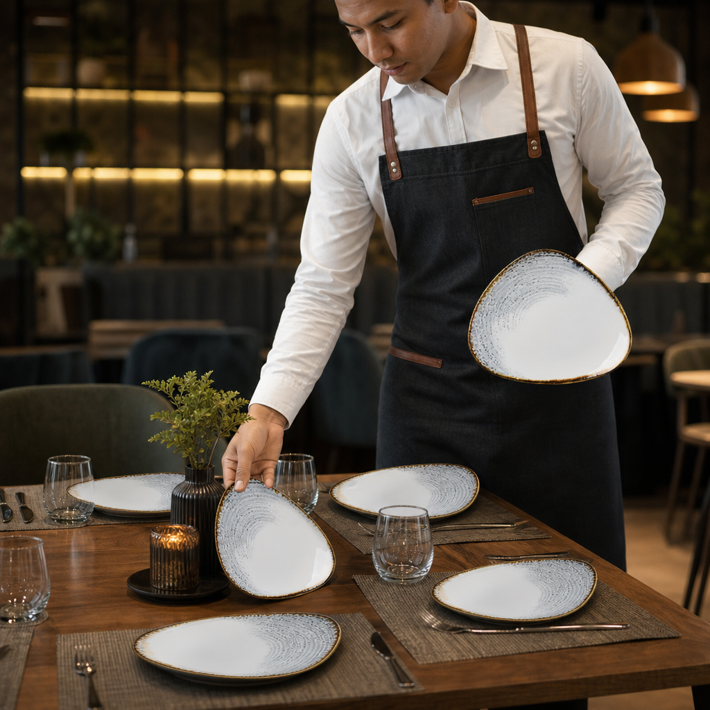 Triangle Plates Grey Vitrified Ceramic for Dining (Pack of 12)