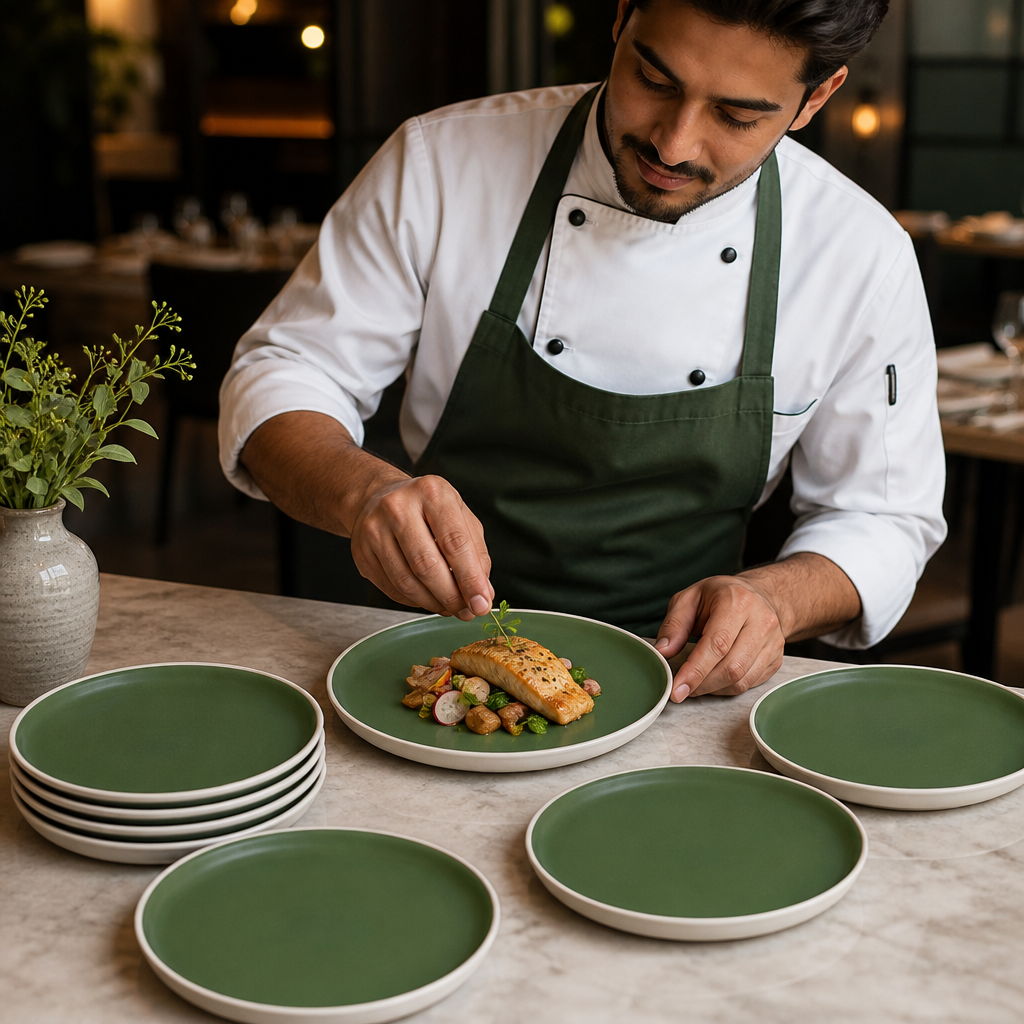 Forest Plates 210mm Green Vitrified Porcelain for Modern Dining (Pack of 6)