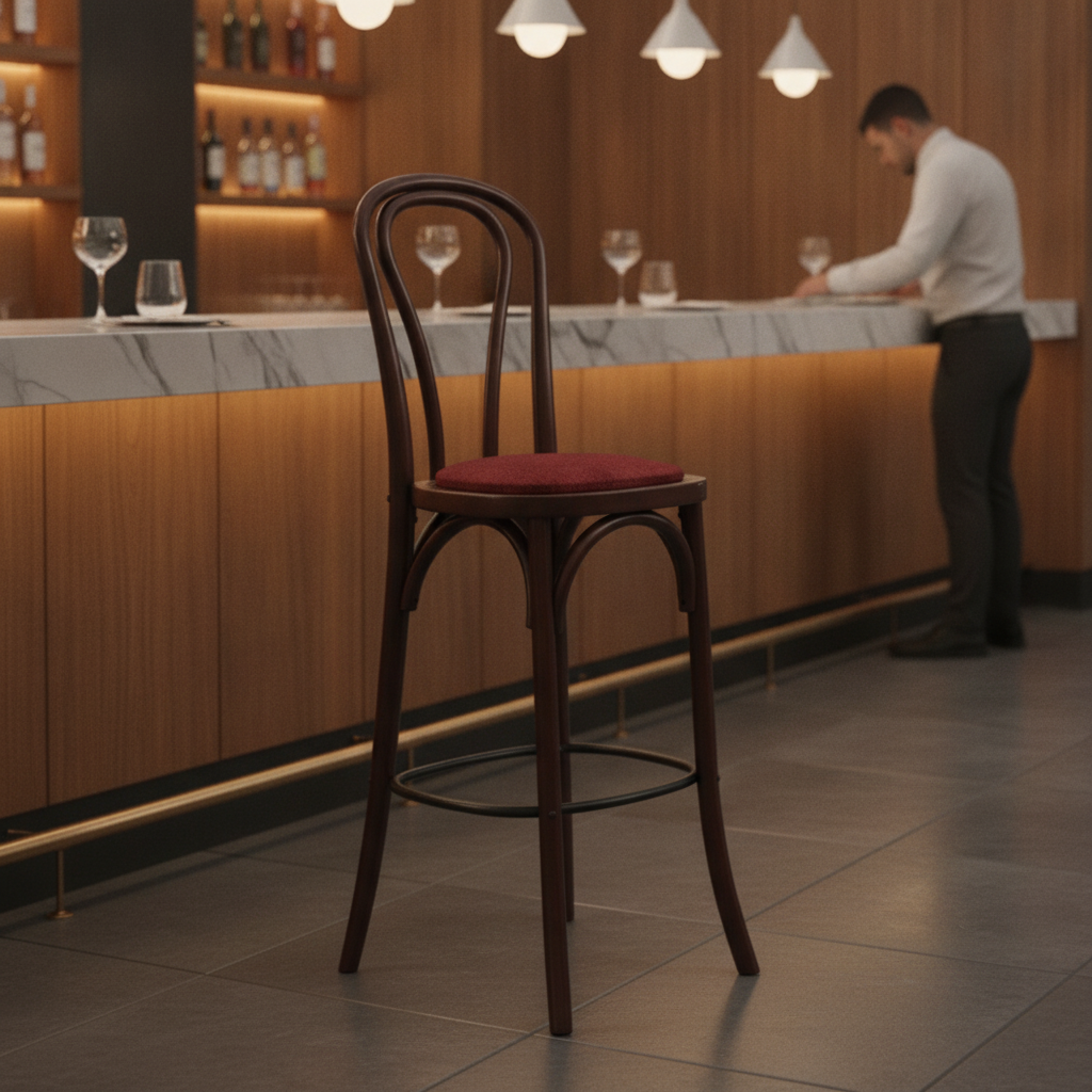 Rubber Wood Hoop Back Bar Chair with Plush Seat 10kg for Restaurants