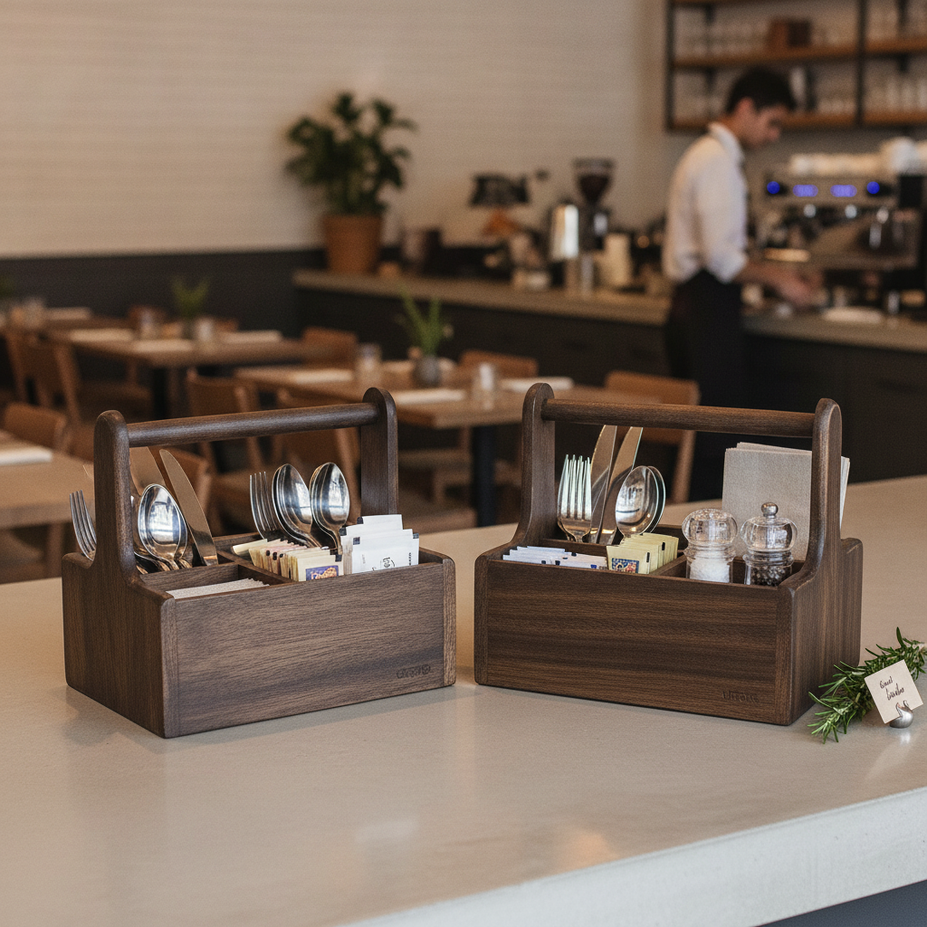 Acacia Wood Medium Table Caddy 200x153mm for Cafés & Restaurants (Pack of 2)