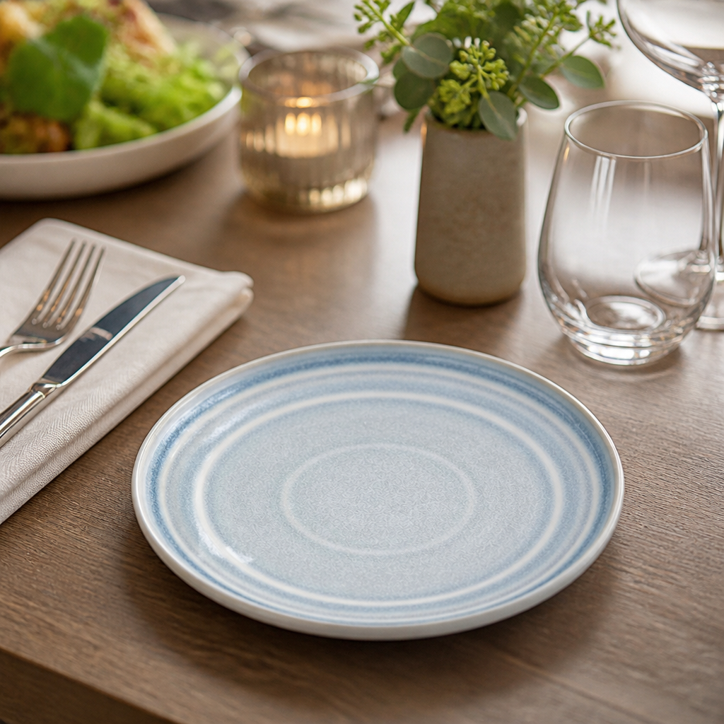 Ice Flat Round Plates 220mm Blue Porcelain for Restaurants & Cafés (Pack of 6)