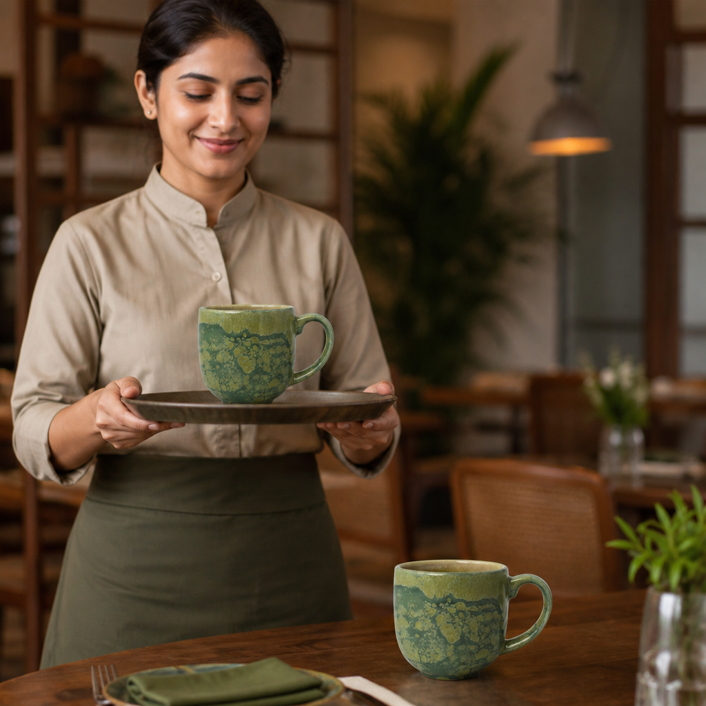 Mugs Alumina 285ml Green Vitrified Ceramic for Dining (Pack of 12)