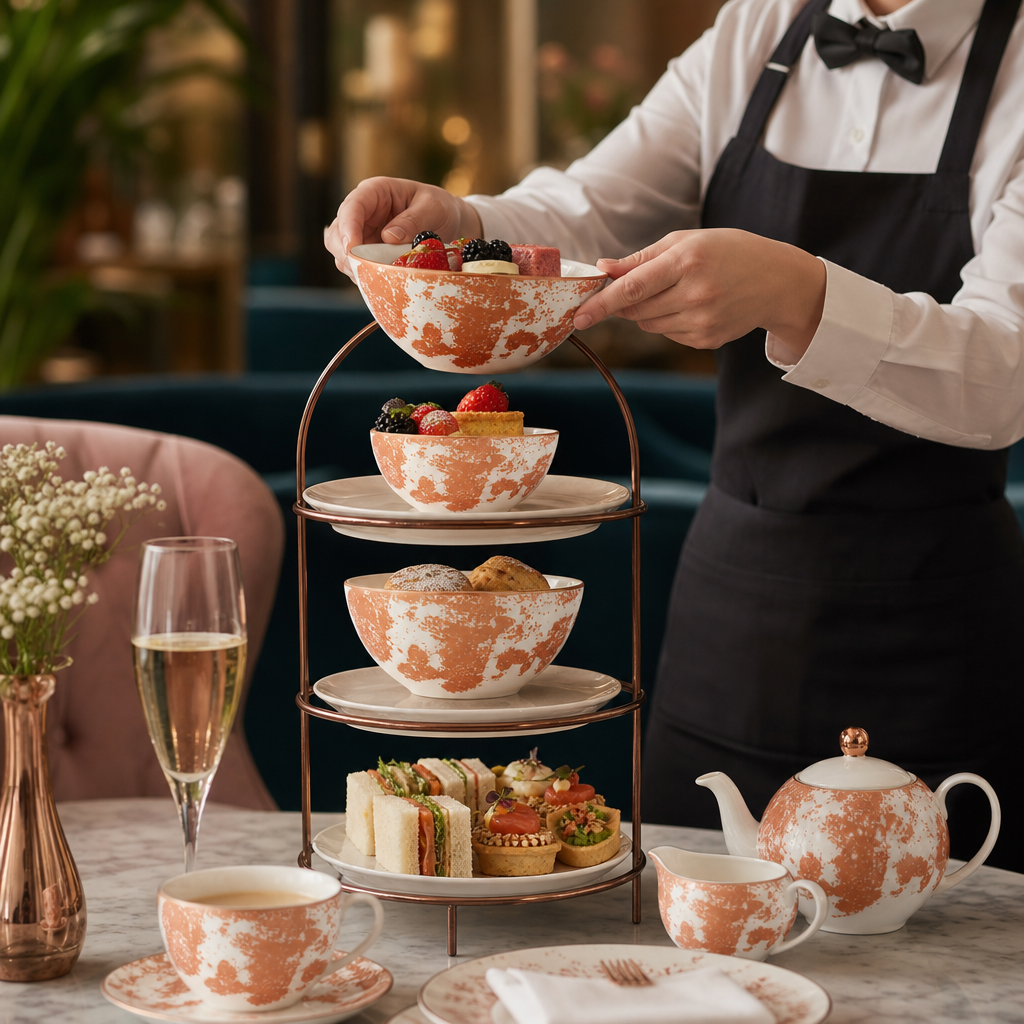 Crushed Velvet Bowls 320ml Copper Bone China for Afternoon Tea (Pack of 6)