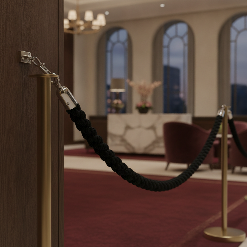 Black Twisted Barrier Rope 1.5m with Zinc Alloy Ends for Hospitality Venues