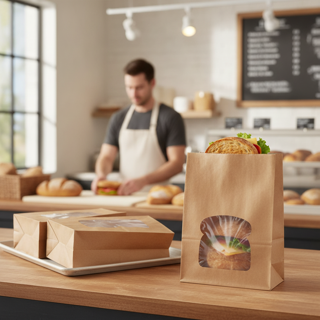 Kraft Paper Sandwich Bags with Window for Delis & Bakeries (Pack of 250)