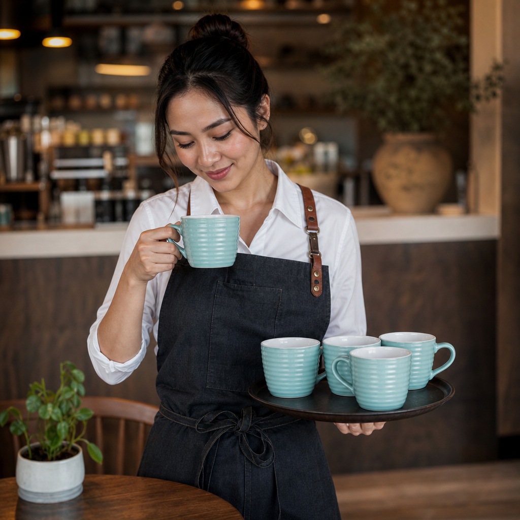 Mugs 230ml Aqua Stoneware for Cafés and Restaurants (Pack of 6)