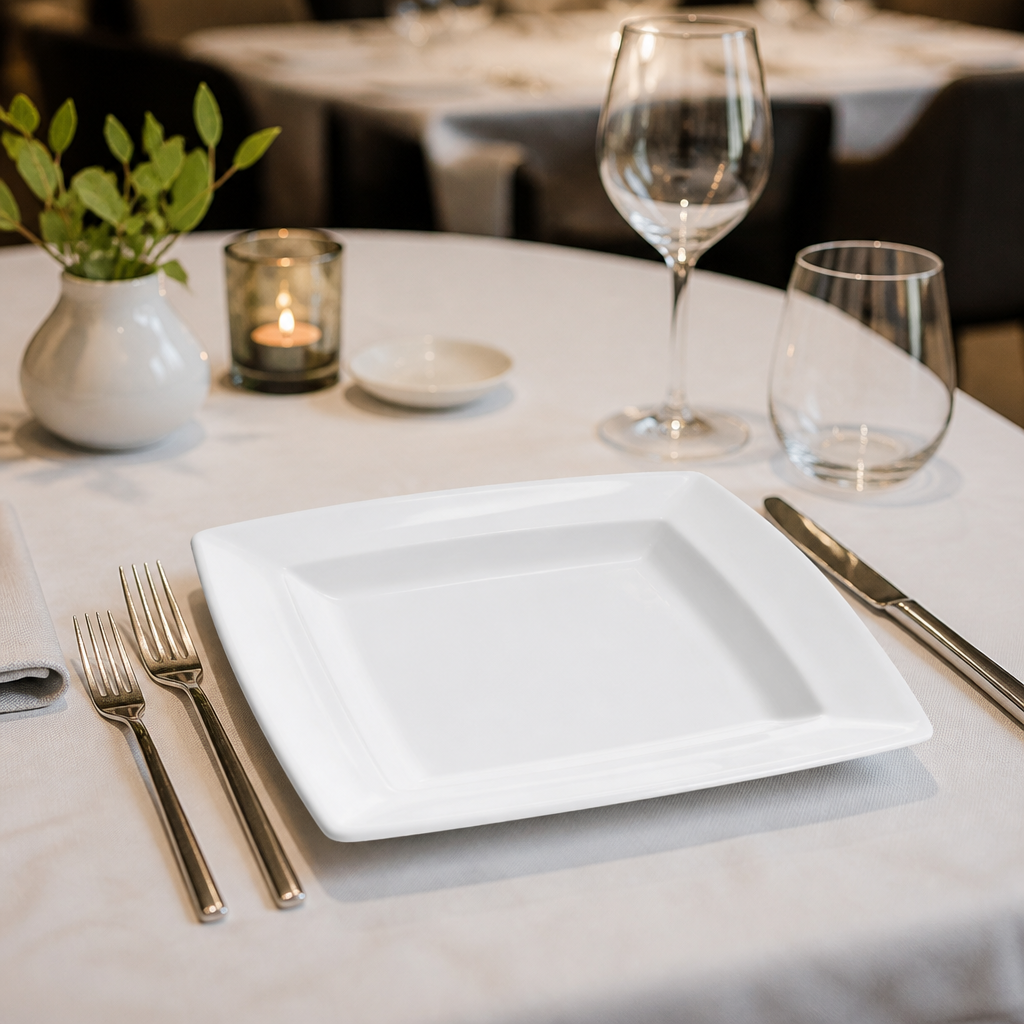 Square Plate 180mm Porcelain for Fine Dining (Pack of 6)