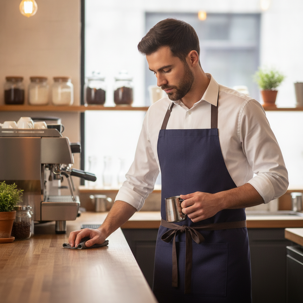 Cotton Canvas Bistro Apron Navy Blue for Artisan Cafés