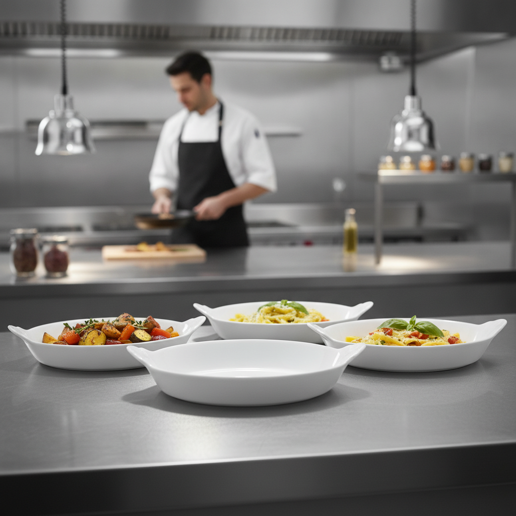 Porcelain Round Eared Dish 540ml for Catering Kitchens (Pack of 12)
