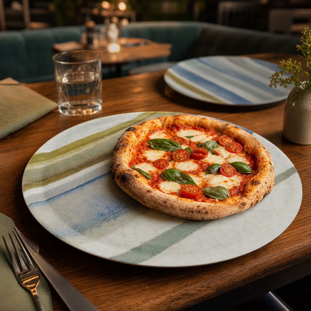 Porcelain Napoli Pizza Plates with Decorative Stripe for Restaurants (Pack of 6)