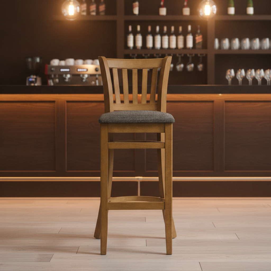 Rubber Wood Bar Chair with Padded Seat 1100mm for Commercial Use