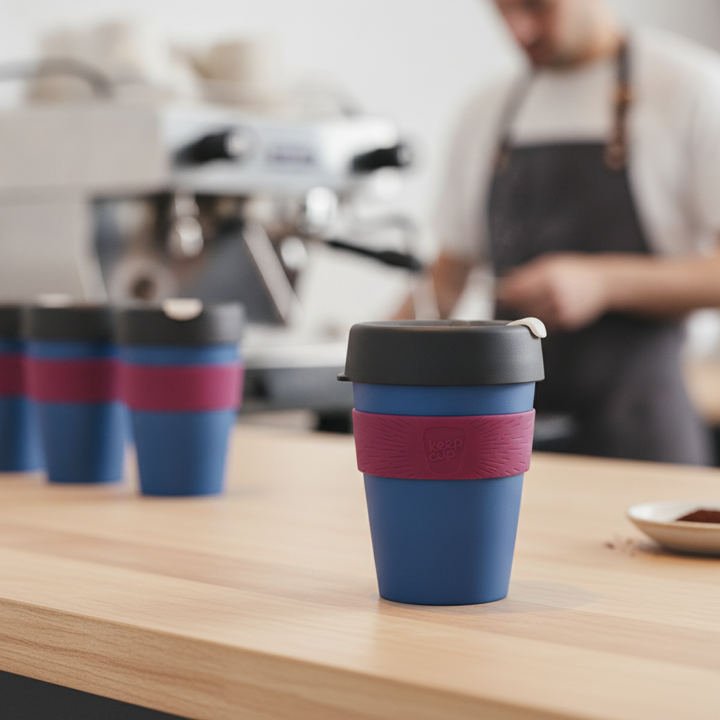 Plastic Blue Reusable Coffee Cup 340ml for Cafés & Coffee Shops
