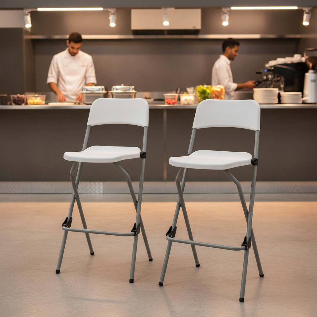 Steel and Plastic Folding High Stools 1032x505mm for Mobile Catering (Pack of 2)