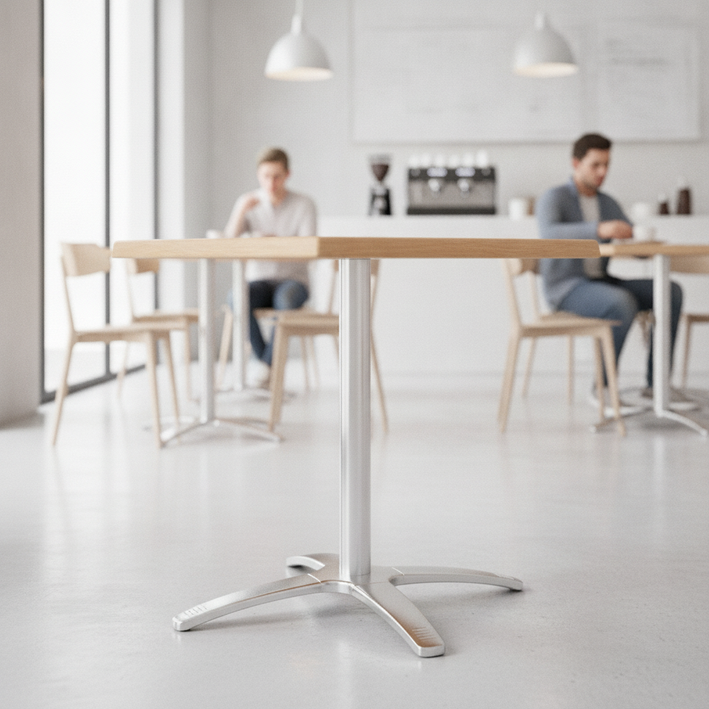 Beech Tabletop with Aluminium Base 600x650mm for Cafes & Restaurants