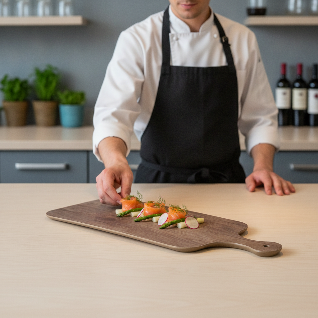 Melamine Oak Effect Rectangle Handled Paddle Board 480mm for Serving Dishes