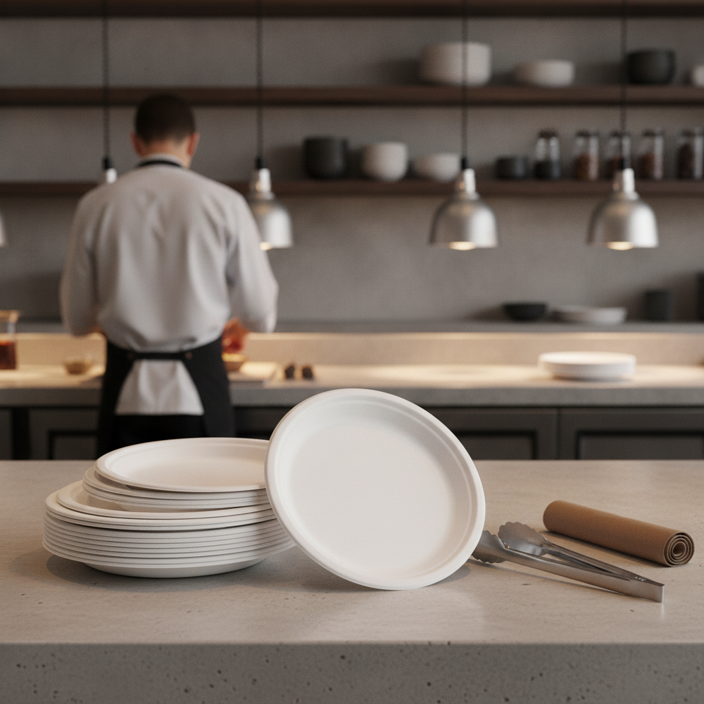 Bagasse Round Plates 260mm for Food-to-Go Service (Pack of 50)