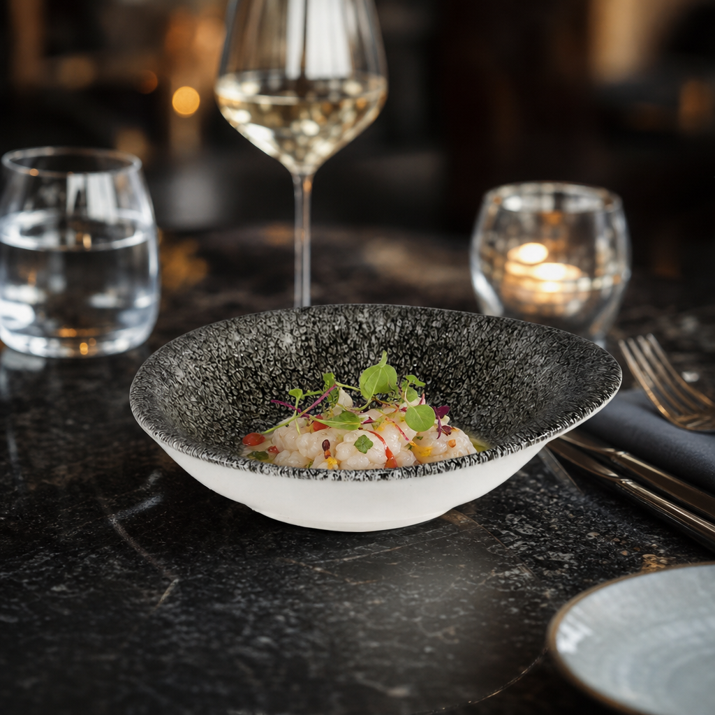 Quartz Black Round Porcelain Dish 160mm for Stylish Table Settings