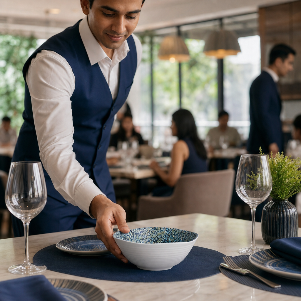 Durable Bowls 140mm Blue Melamine for Dining Tables (Pack of 24)
