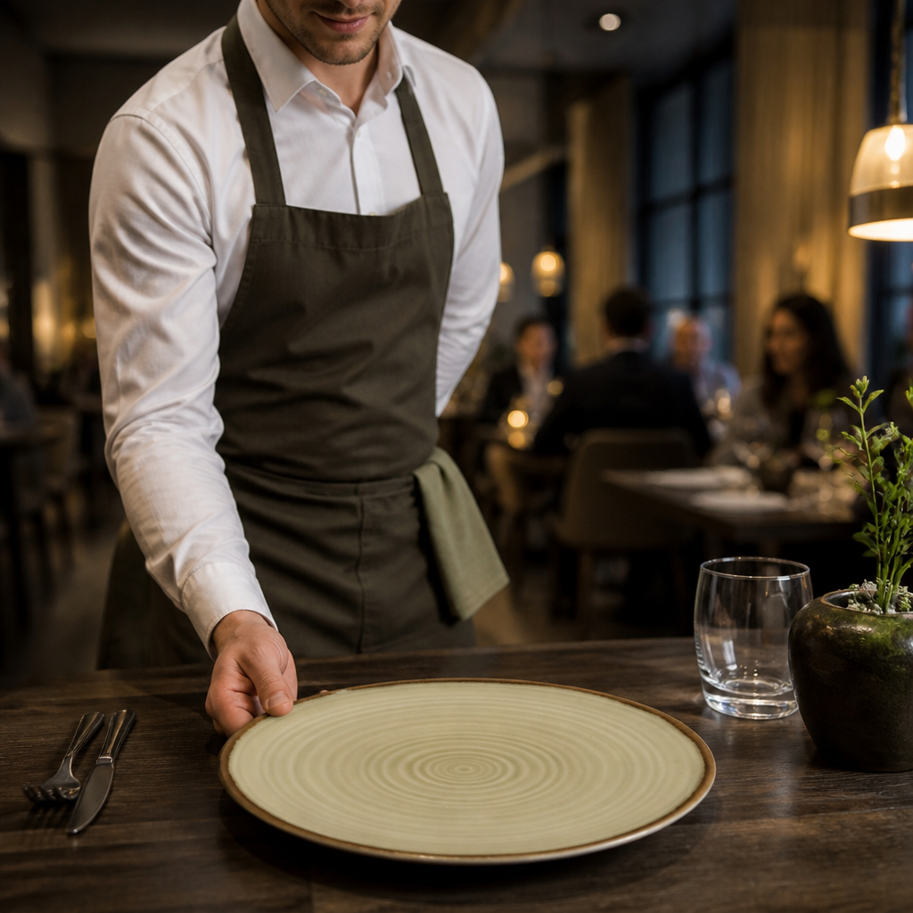 Organic Coupe Flat Plates Linen 318mm Vitrified Ceramic for Modern Dining (Pack of 6)