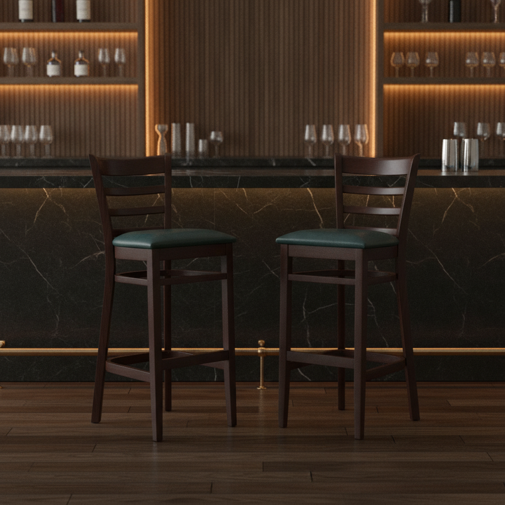 Beech Bar Stool with Vintage Faux Leather Seat 1090mm for Hospitality (Pack of 2)