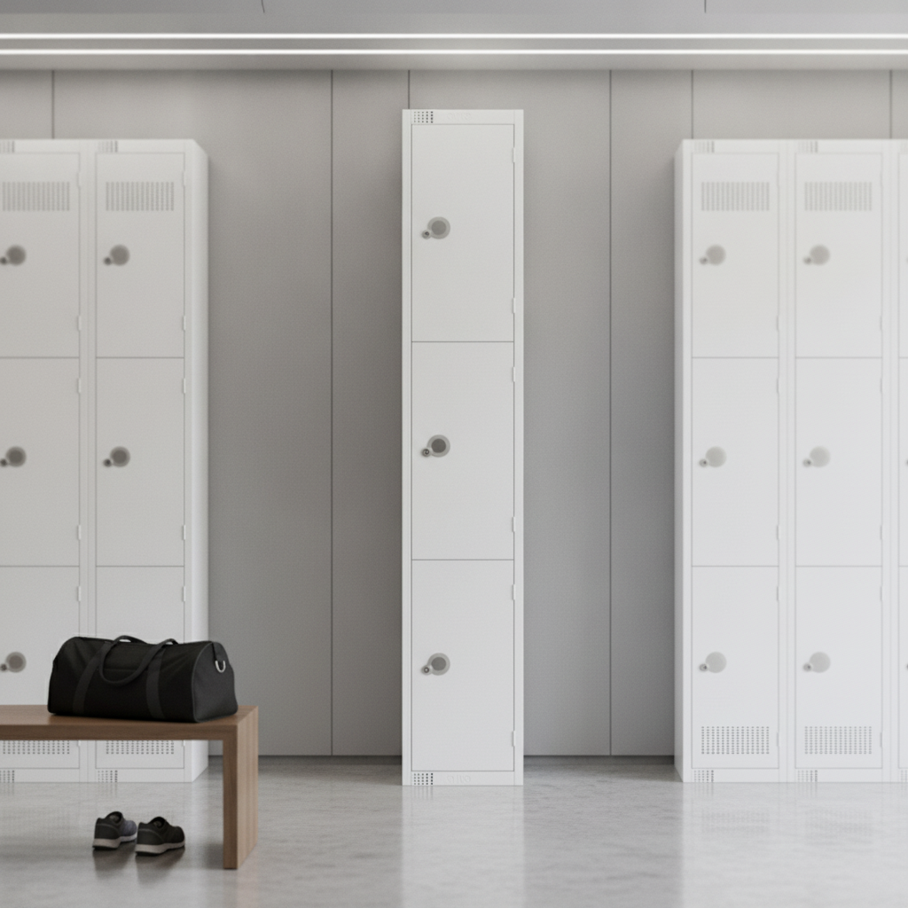 Powder Coated Steel Three Door Lockers 300mm Deep for Secure Storage