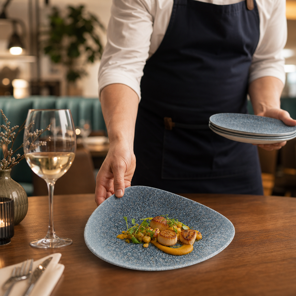 Triangular Plates Blue Porcelain for Restaurants & Cafés (Pack of 12)