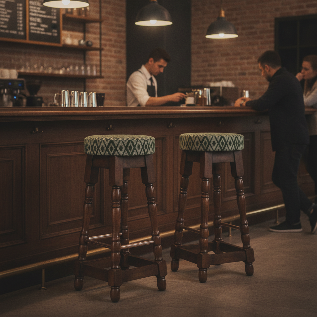 Rubber Wood High Bar Stools with Green Diamond Seat 770mm for Pubs & Cafés (Pack of 2)