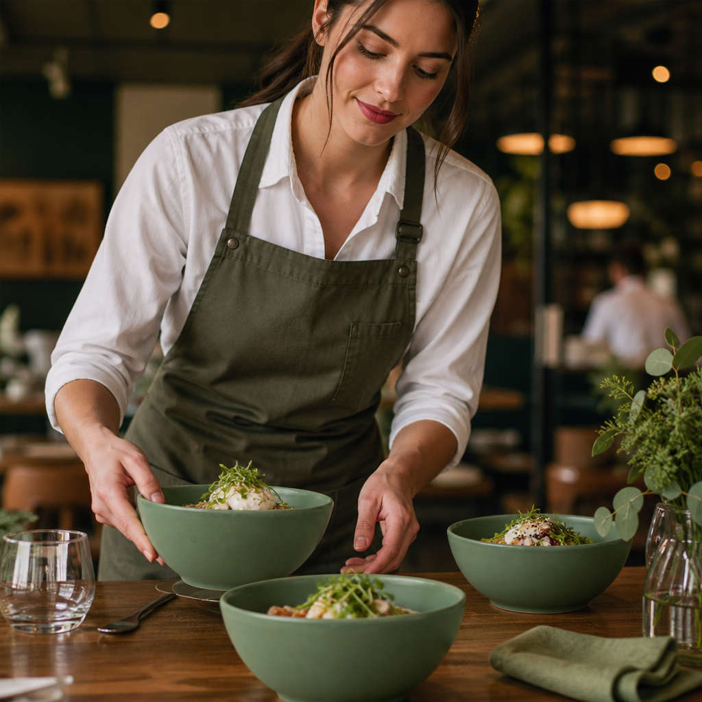 Deep Bowls Andorra Green Porcelain for Casual Dining (Pack of 12)