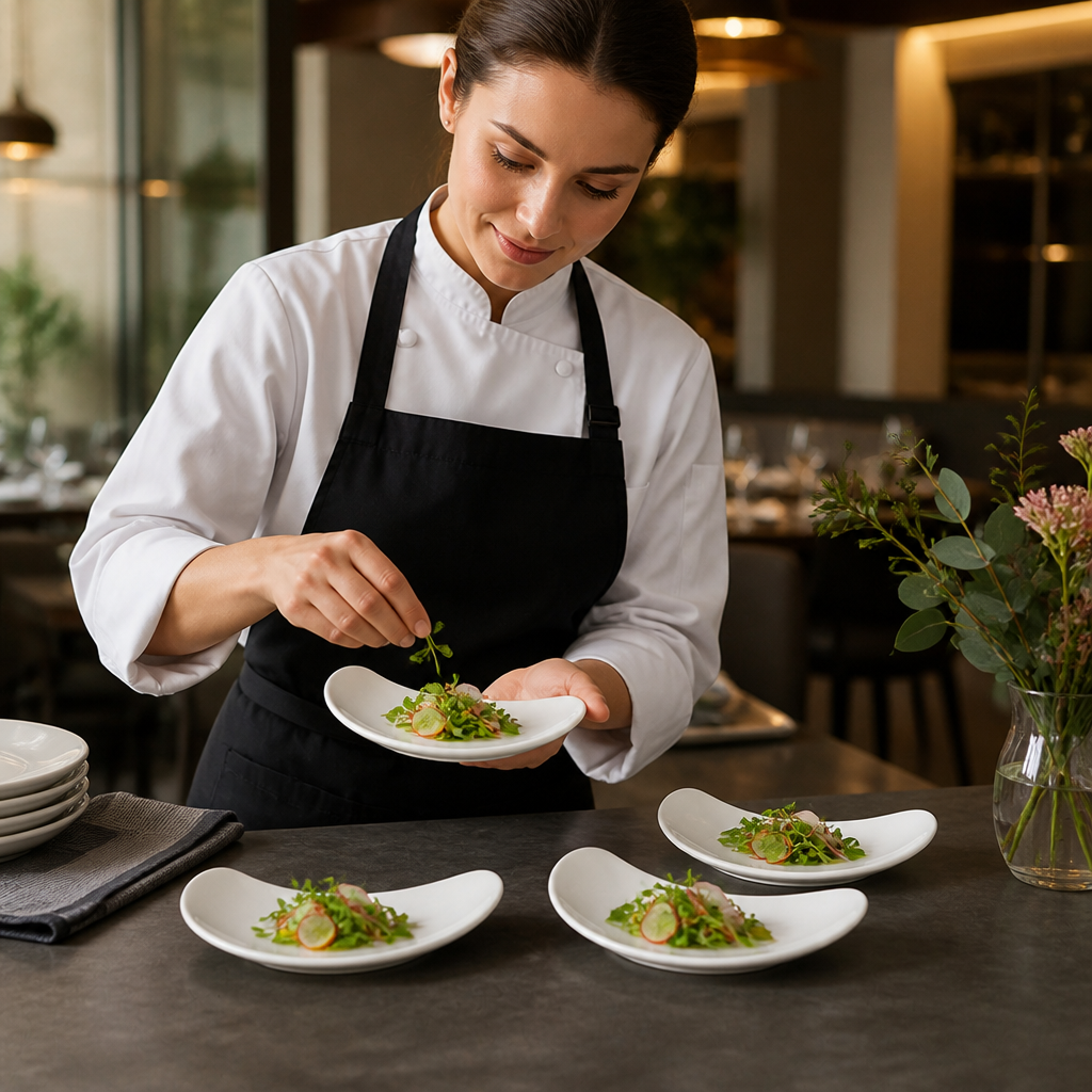 Crescent Shaped Salad Plates White Porcelain for Restaurants & Cafés (Pack of 12)