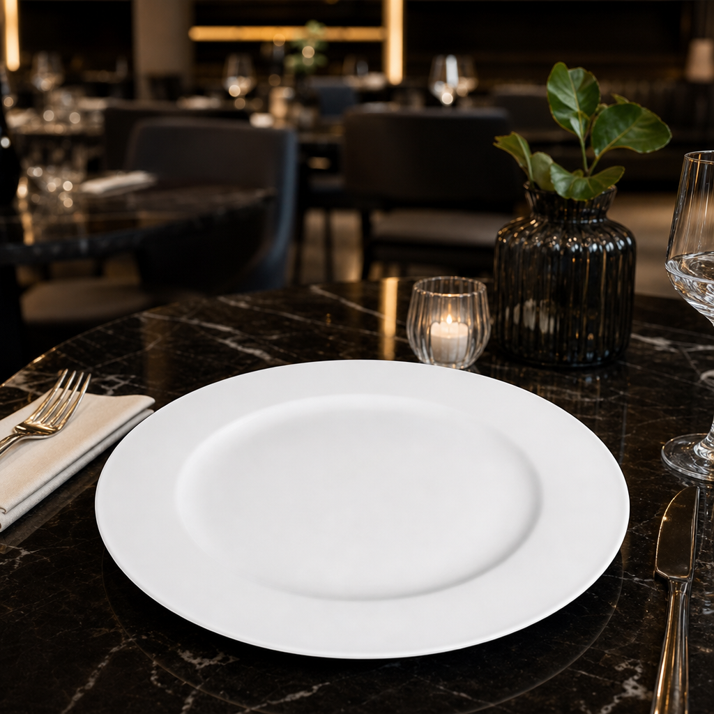 Classic White Wide Rim Plates 310mm for Dining and Events (Pack of 12)