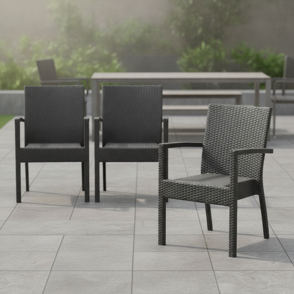Aluminium & PE Wicker Armchairs Charcoal 853x560mm for Outdoor Seating (Pack of 4)