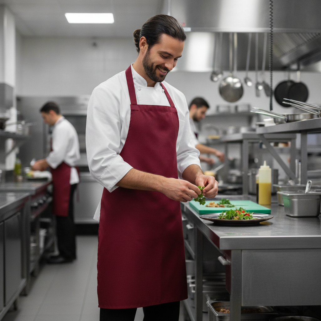 Polycotton Burgundy Bib Apron 710mm x 960mm for Professional Use